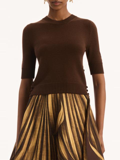 Oscar de la Renta Three Quarter Sleeve Buttons Detail Pullover