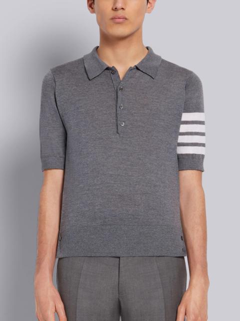Medium Grey Fine Merino Wool 4-Bar Short Sleeve Polo