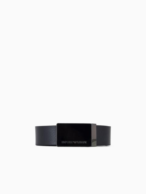 EMPORIO ARMANI Pebbled leather belt with plate