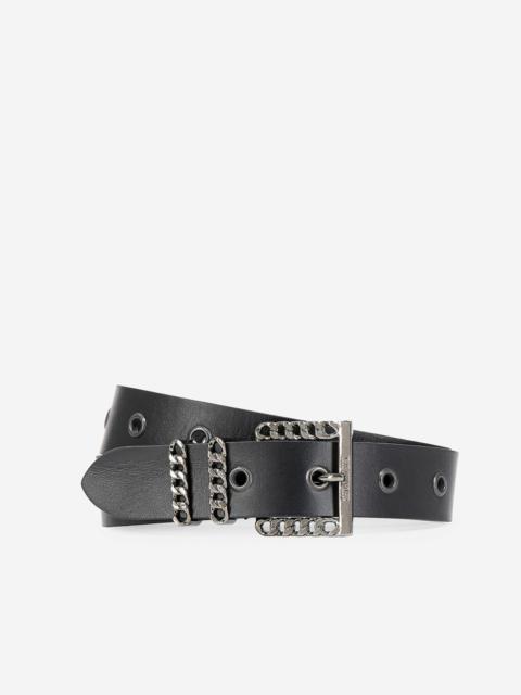 The Kooples LEATHER BELT WITH BLACK CHAIN BUCKLE