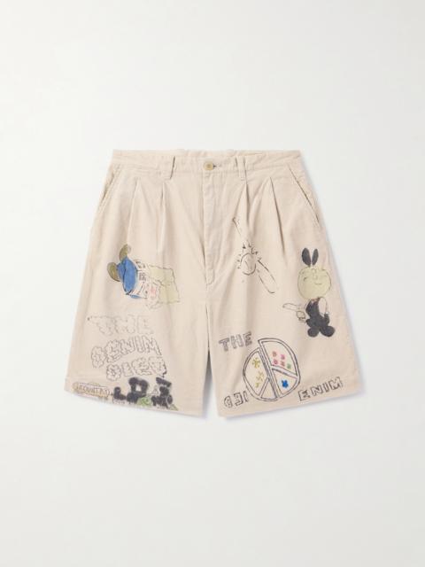 Kapital Memorial Paint Straight-Leg Printed Cotton-Corduroy Shorts