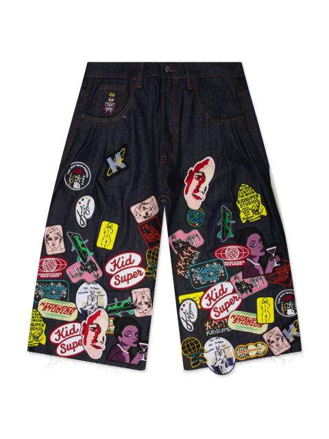 KidSuper SUPER LONG PATCHES SHORTS - RAW DENIM