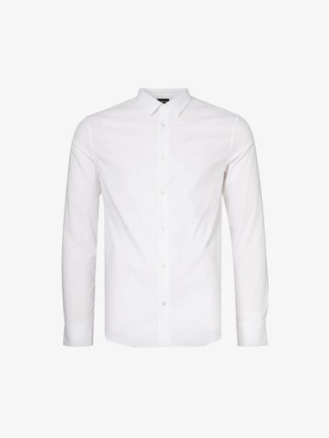 Regular-fit curved-hem stretch cotton-blend shirt