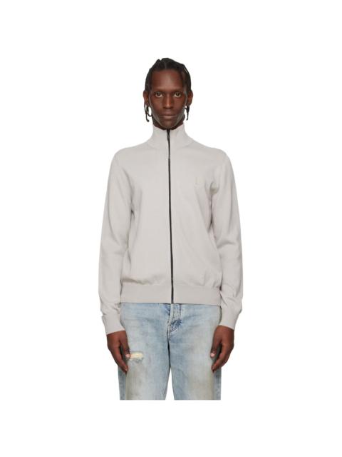 BOSS Gray Cotton Cashmere Knitted Logo Patch Sweatshirt