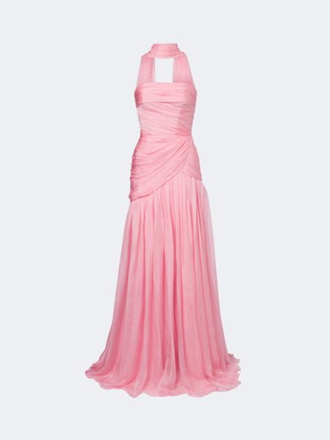 Monique Lhuillier Scarf-detail draped silk bustier gown
