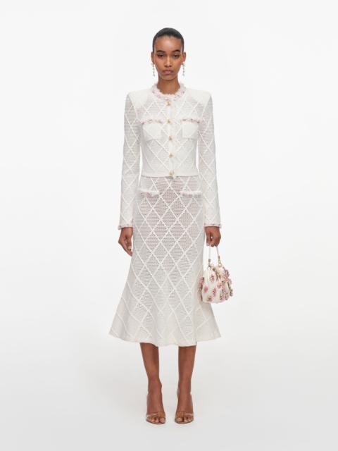 self-portrait Cream Fringe Knit Midi Skirt
