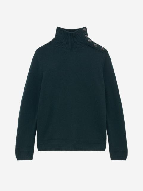 The Kooples DARK GREEN WOOL STAND-UP COLLAR SWEATER