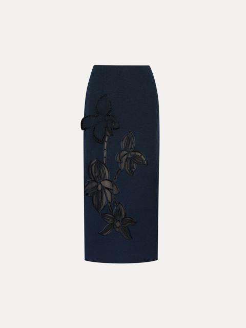 Oscar de la Renta ORCHID EMBROIDERED TWEED SKIRT