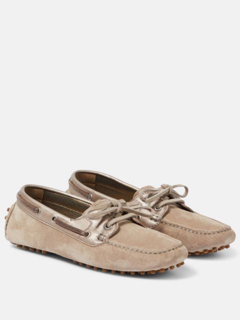Brunello Cucinelli Leather-trimmed suede moccasins