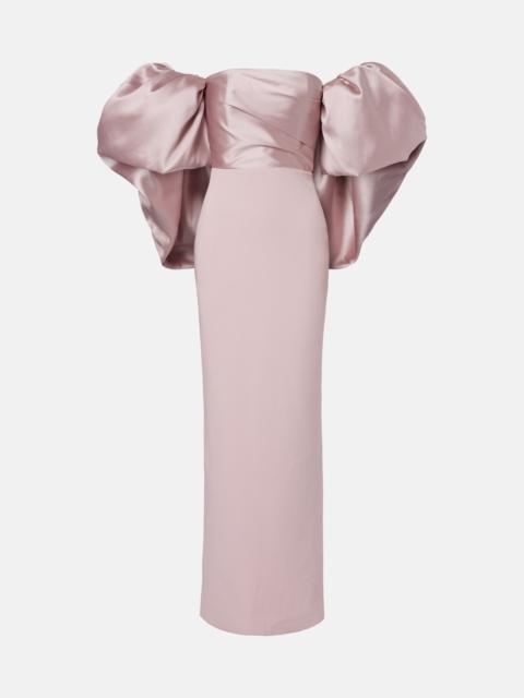 SOLACE LONDON Floris satin-trimmed off-shoulder gown