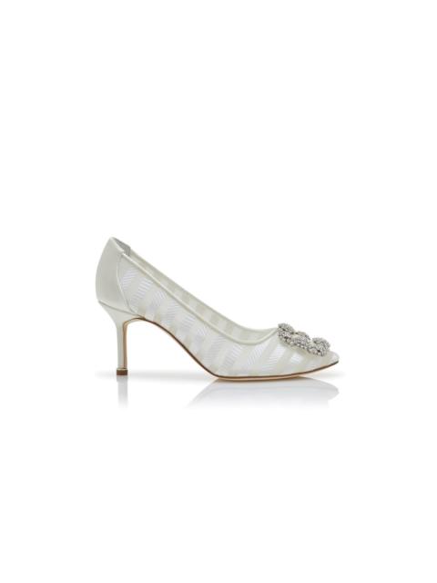 Manolo Blahnik Cream Organza Jewel Buckle Pumps