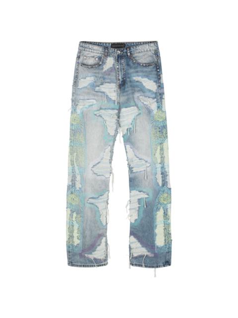 WHO DECIDES WAR distressed straight-leg jeans