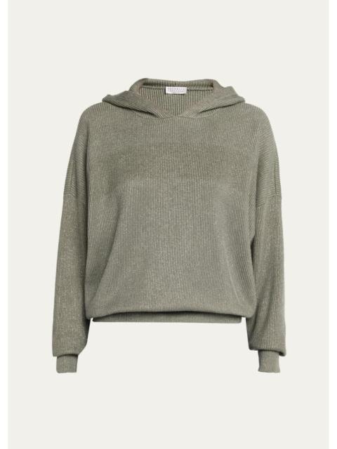 Brunello Cucinelli Sparkle Rib Knit Hooded Sweater