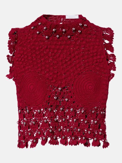 rabanne Embellished crochet cotton top