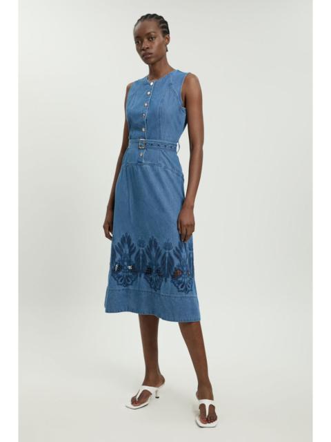 KAREN MILLEN Denim Cut Out Halterneck Midi Dress