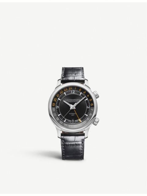 Chopard L.U.C GMT One stainless steel and alligator-embossed leather watch