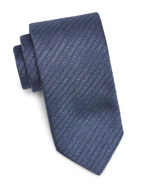 Canali Men's Herringbone Silk Tie - Light Blue
