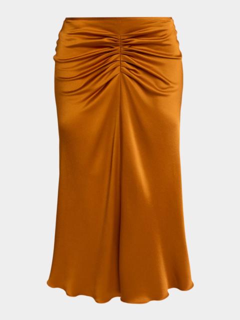 Victoria Beckham Gathered Waist Satin Midi Skirt