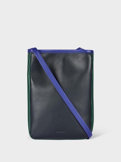 Navy Colour-Block Leather Pouch Bag