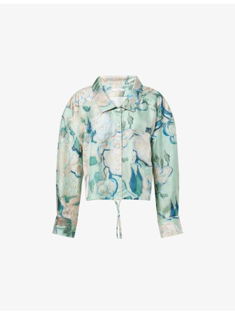 Givenchy Graphic-Print Cropped Silk Shirt