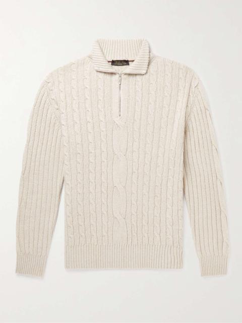 Loro Piana Cable-Knit Baby Cashmere and Linen-Blend Half-Zip Sweater