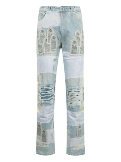WHO DECIDES WAR winged organza patchwork jeans