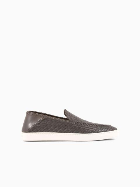 GIORGIO ARMANI Galleria 3 Braided printed leather slip-ons