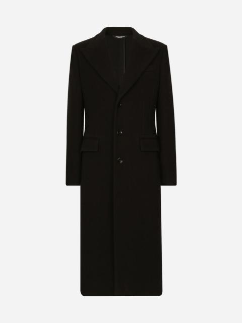 Single-breasted technical wool jersey coat
