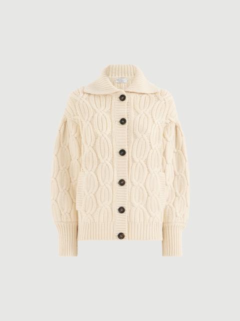 Brunello Cucinelli Cashmere feather yarn heritage cable cardigan