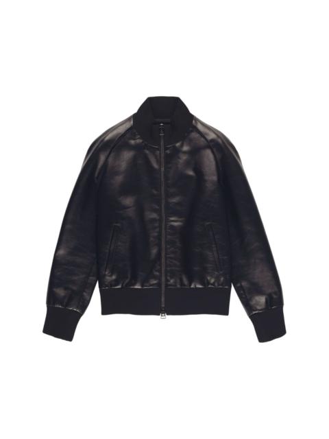embossed-logo leather bomber jacket