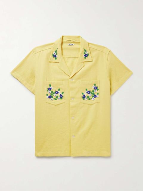 Chicory Camp-Collar Bead-Embellished Waffle-Knit Cotton Shirt