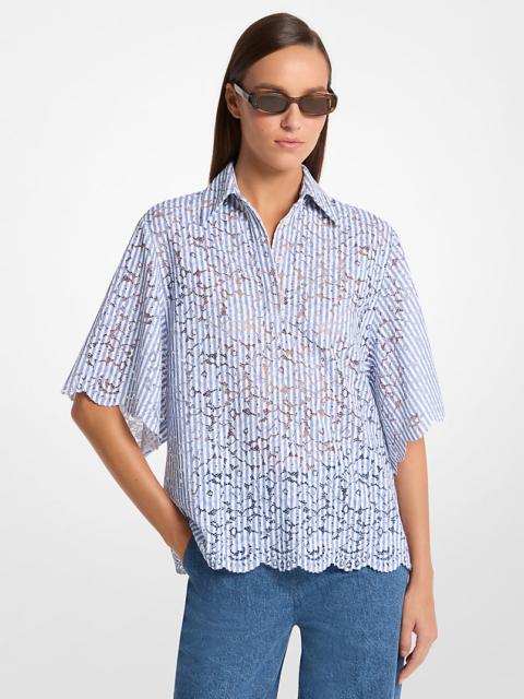 MICHAEL KORS COLLECTION Striped Floral Lace Shirt