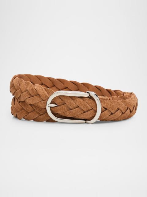Brunello Cucinelli Men's Braided Leather Round-Buckle Belt