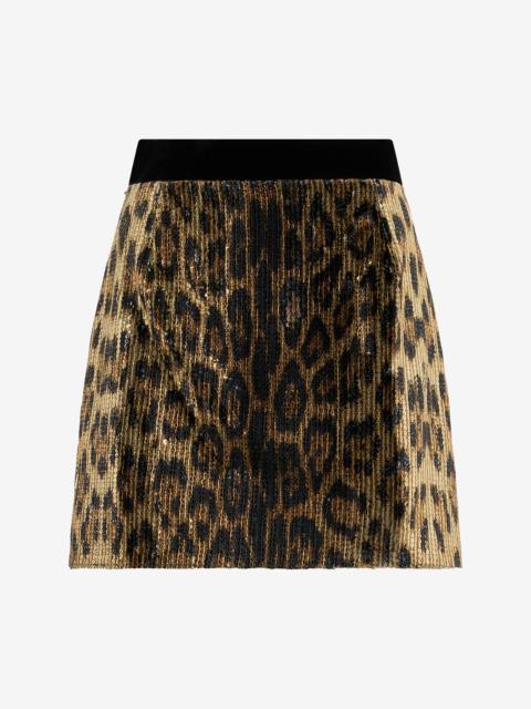 Leopard-Print Sequin Mini Skirt
