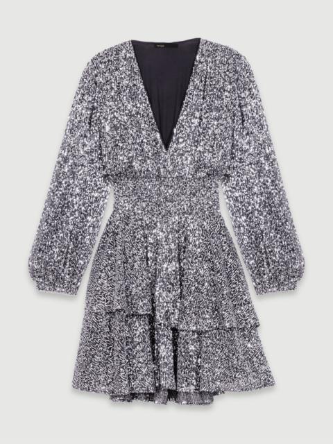 maje Short ruffled sequinned dress