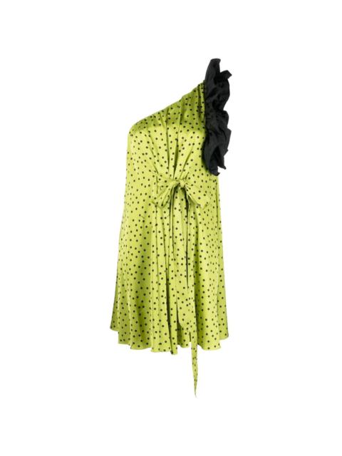 polka dot-print one-shoulder dress