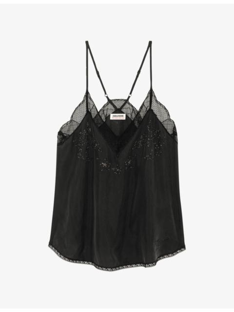 Zadig & Voltaire Christy Bead-Embellished Silk Cami Top