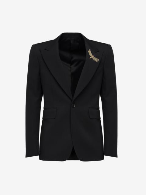 Alexander McQueen Men's Dragonfly Applique Single-breasted Jacket in Black