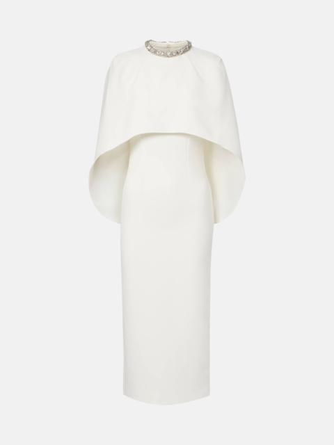 ROLAND MOURET Caped crystal-embellished crêpe midi dress