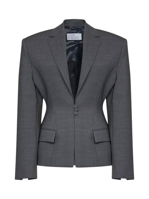 GIUSEPPE DI MORABITO Dark grey virgin wool canvas fitted-waist blazer