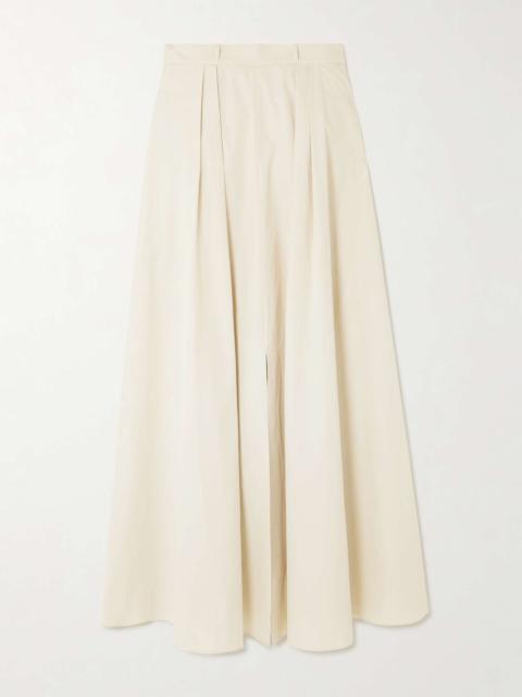 Strapless pleated cotton-poplin maxi dress