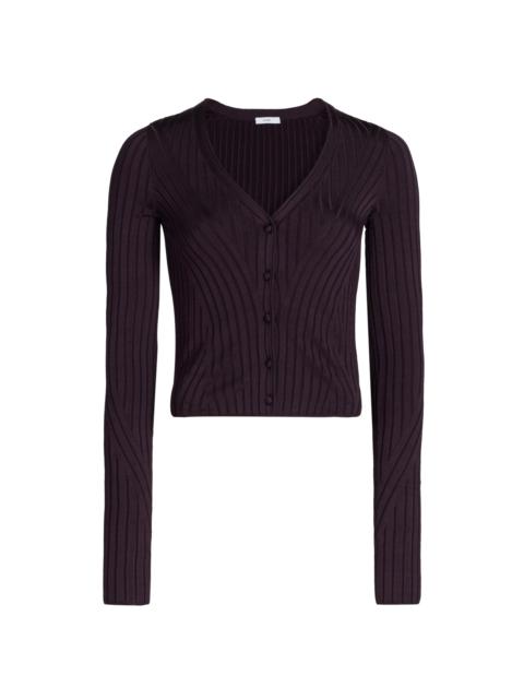 ADAM LIPPES Women's Greer Rib-Knit Chevron Cardigan - Aubergine