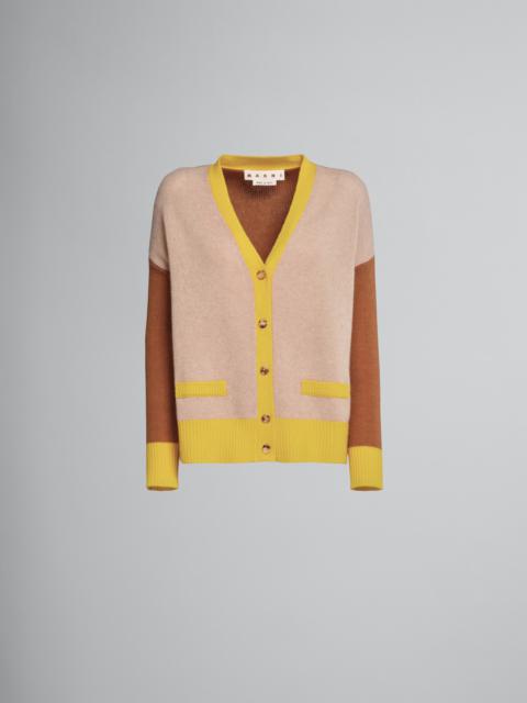 Marni COLOUR BLOCK BEIGE CASHMERE CARDIGAN
