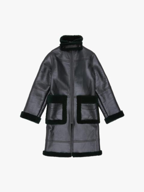 Helmut Lang PATENT LEATHER SHEARLING COAT