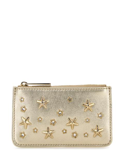 JIMMY CHOO Gold nappa leather Navy card holder