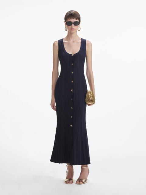 Navy Viscose Knit Midi Dress