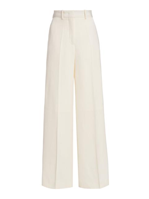 Pleated Silk-Blend Wide-Leg Pants ivory