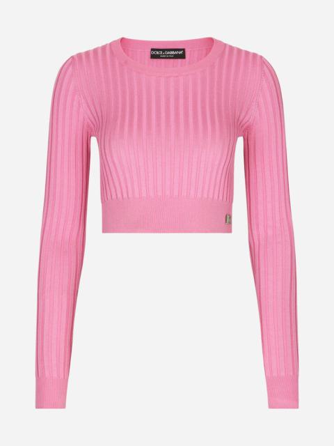 Cropped sweater in ribbed silk