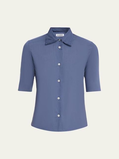 Jil Sander Layered Collar Short-Sleeve Cotton Button-Down Shirt