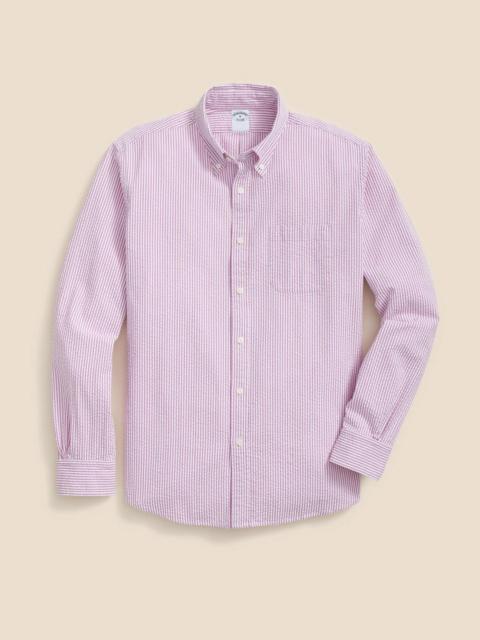 Brooks Brothers Washed Cotton Seersucker Button-Down Collar, Stripe Sport Shirt